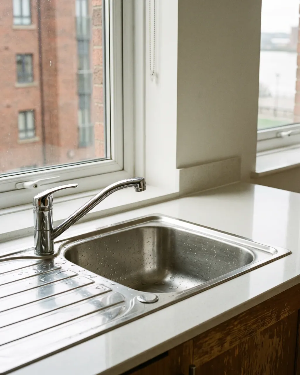 A cleaner wiping down a kitchen worktop during an end of tenancy clean in Liverpool